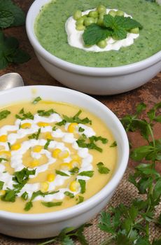  bowl of puree soup mealies and pea with herbs