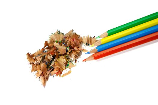 An assortment of color pencils on white background