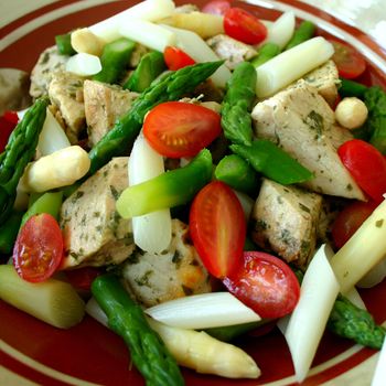 Chicken dish with tomatoes and asparagus