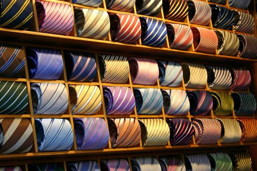 Fashionable Ties on a shelf in a shop