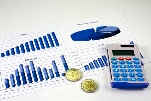 Financial management charts in a corporate blue color