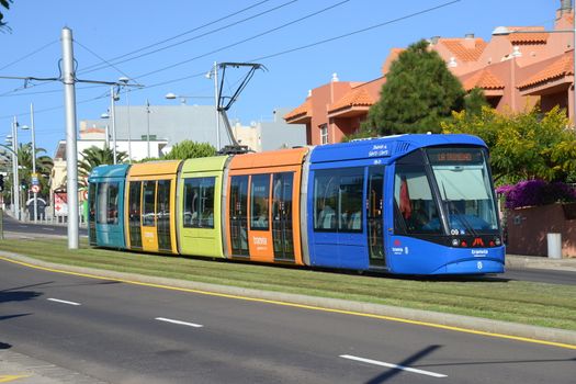 Multi coloured Tenerife tram
