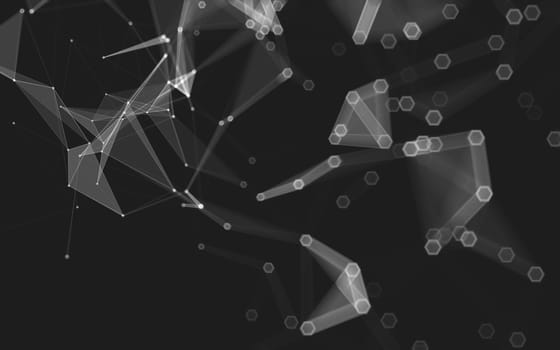 Abstract polygonal space low poly dark background with connecting dots and lines. Connection structure. 3d rendering