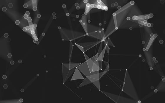 Abstract polygonal space low poly dark background with connecting dots and lines. Connection structure. 3d rendering