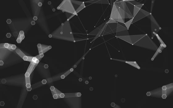 Abstract polygonal space low poly dark background with connecting dots and lines. Connection structure. 3d rendering