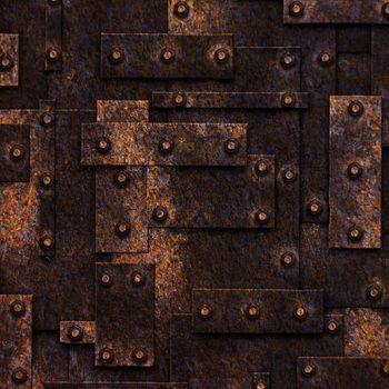 rusty fix wall. grunge metal background and texture. 3d illustration.