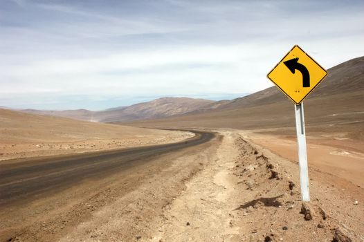 Road sign in the desert of Atacama