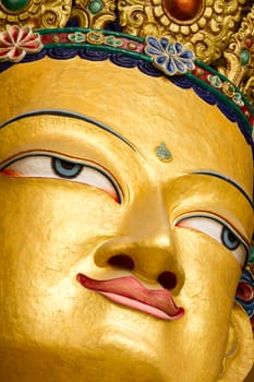 Closeup of the face of giant statue of the Maitreya Buddha (Leh, Ladakh, northern India)