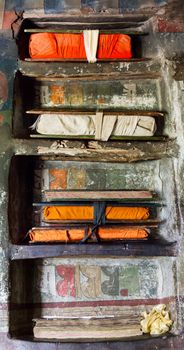 The part of the ancient Tibetan buddhist library. Himalayas, Ladakh, northern India.