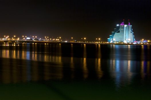 Bahrain cityscape and bridge in the night