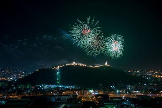 Fireworks show over Khao wang Historical Park, Petchaburi, thailand