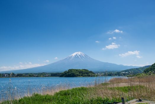 Mount Fuji reflected in Lake , Japan.