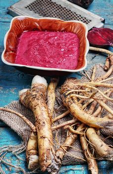 Tabasco spice from the roots of plant horseradish, country-style