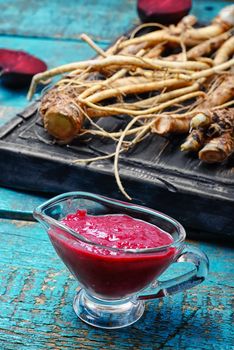 Tabasco spice from the roots of plant horseradish, country-style