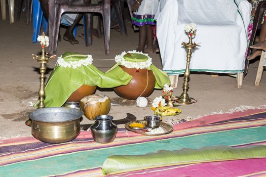 Pondicherry, Tamil Nadu, India - May 11, 2014 : Once month before birth of the baby, families celebrate the soon birth, with village people, offerings, ceremony, gifts