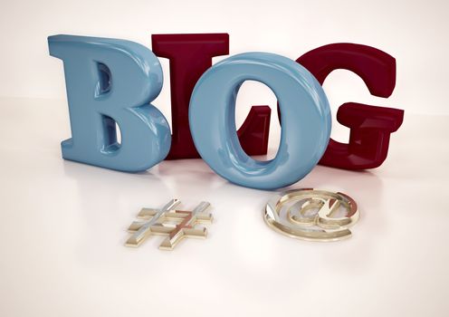 Glossy three-dimensional inscription Blog on dimensional background. 3D illustration.