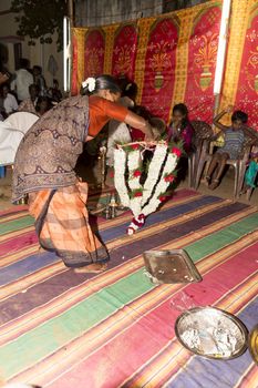 Pondicherry, Tamil Nadu, India - May 11, 2014 : Once month before birth of the baby, families celebrate the soon birth, with village people, offerings, ceremony, gifts