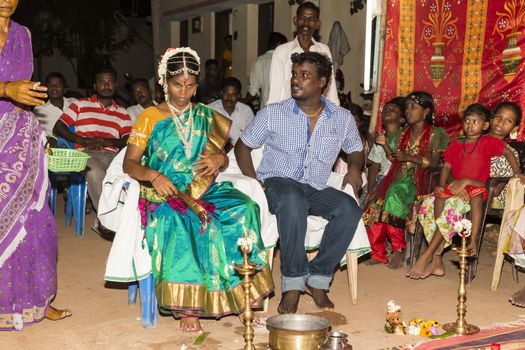 Pondicherry, Tamil Nadu, India - May 11, 2014 : Once month before birth of the baby, families celebrate the soon birth, with village people, offerings, ceremony, gifts