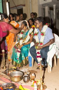 Pondicherry, Tamil Nadu, India - May 11, 2014 : Once month before birth of the baby, families celebrate the soon birth, with village people, offerings, ceremony, gifts