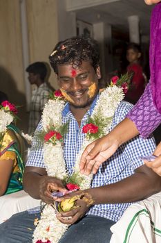 Pondicherry, Tamil Nadu, India - May 11, 2014 : Once month before birth of the baby, families celebrate the soon birth, with village people, offerings, ceremony, gifts