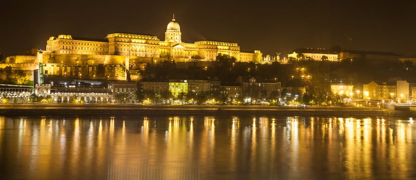 Budapest Castle by night in on Danube river