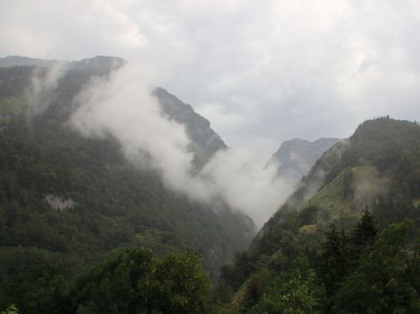 Cloudy Austrian Alp Valley after Heavy Rainfall at Golling Pass Lueg