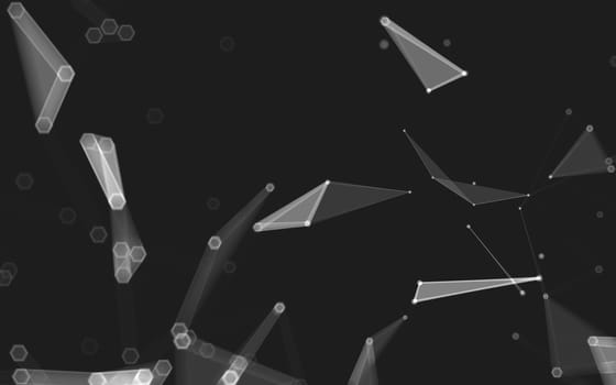 Abstract polygonal space low poly dark background with connecting dots and lines. Connection structure. 3d rendering