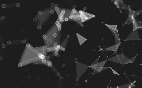 Abstract polygonal space low poly dark background with connecting dots and lines. Connection structure. 3d rendering