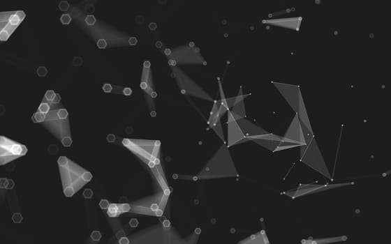 Abstract polygonal space low poly dark background with connecting dots and lines. Connection structure. 3d rendering