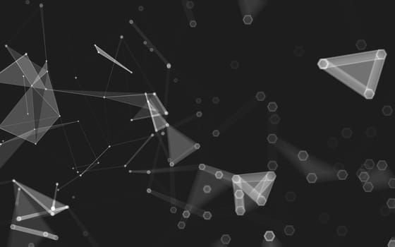 Abstract polygonal space low poly dark background with connecting dots and lines. Connection structure. 3d rendering