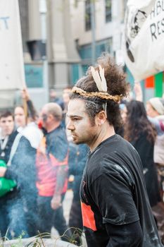 Protesters rally against the torture and detention of indigenous children in the Northern Territory. The rally was held outside the State Library.