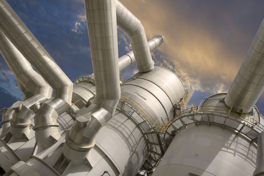 Industrial plant against blue cloudy sky