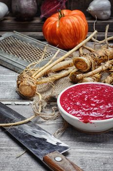 Tabasco spice from the roots of plant horseradish