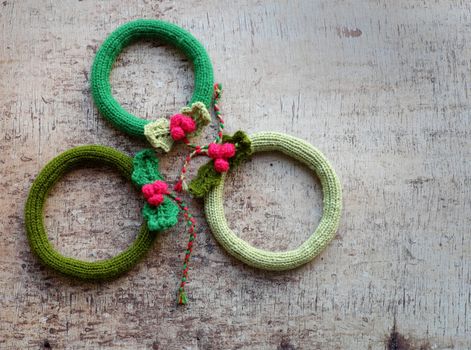 Diy Christmas wreath for decoration the door on Xmas holiday, a traditional festive in winter,  knit in round to make wreaths for christmas decoration