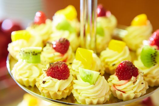 Dessert table for a party. akes and sweetness. Shallow dof