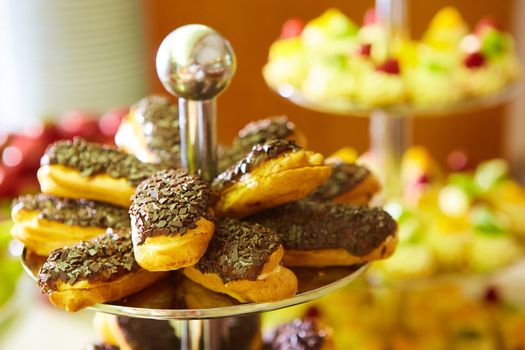 Dessert table for a party. akes and sweetness. Shallow dof