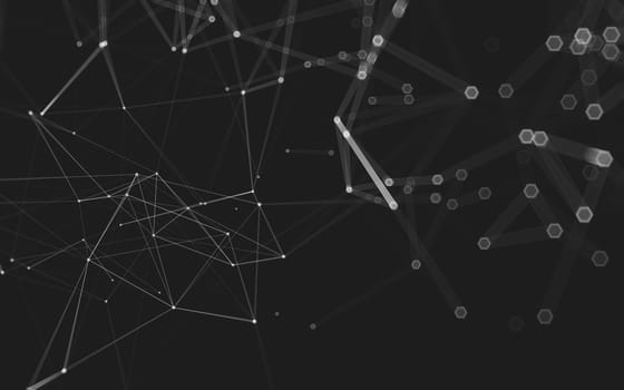 Abstract polygonal space low poly dark background with connecting dots and lines. Connection structure. 3d rendering