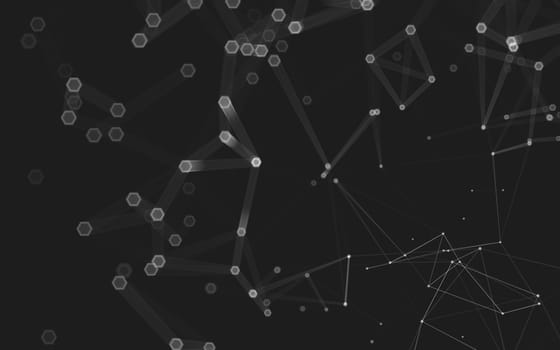 Abstract polygonal space low poly dark background with connecting dots and lines. Connection structure. 3d rendering