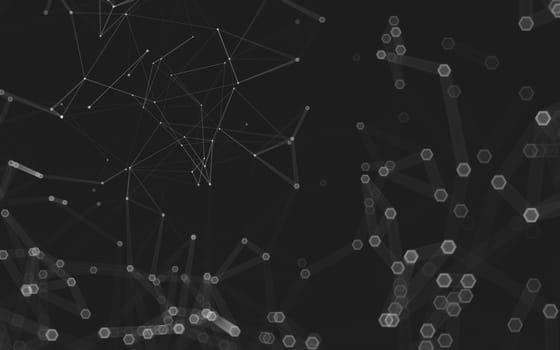 Abstract polygonal space low poly dark background with connecting dots and lines. Connection structure. 3d rendering