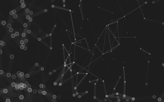 Abstract polygonal space low poly dark background with connecting dots and lines. Connection structure. 3d rendering