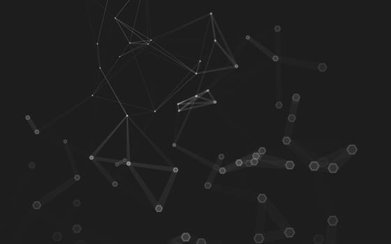 Abstract polygonal space low poly dark background with connecting dots and lines. Connection structure. 3d rendering