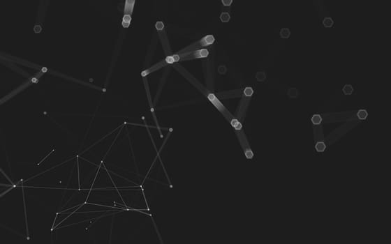 Abstract polygonal space low poly dark background with connecting dots and lines. Connection structure. 3d rendering