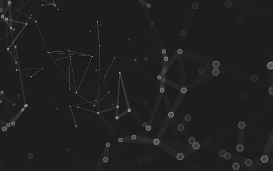 Abstract polygonal space low poly dark background with connecting dots and lines. Connection structure. 3d rendering