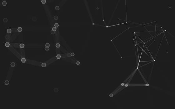 Abstract polygonal space low poly dark background with connecting dots and lines. Connection structure. 3d rendering