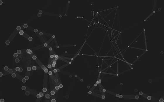 Abstract polygonal space low poly dark background with connecting dots and lines. Connection structure. 3d rendering