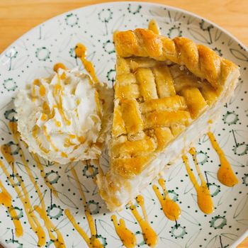 Selective focus Coconut pie with coconut cream and meringue.