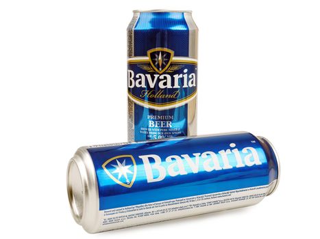 PULA, CROATIA - DECEMBER 13, 2015: Two cans of Bavaria Beer. Bavaria is the second largest brewery in the Netherlands, founded in 1719 by Laurentius Moorees.