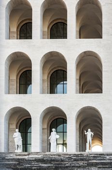 view fo the monumental design of Palazzo della civilta Italiana in Rome