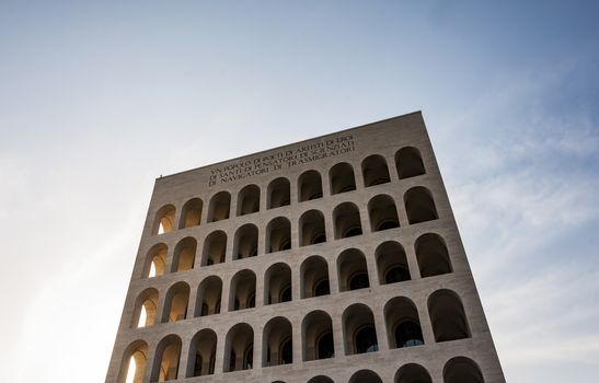 view fo the monumental design of Palazzo della civilta Italiana in Rome