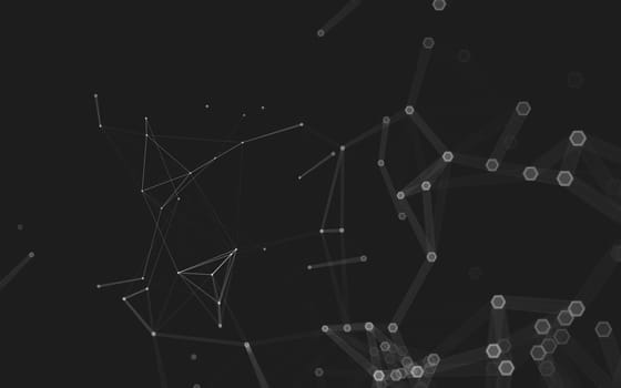 Abstract polygonal space low poly dark background with connecting dots and lines. Connection structure. 3d rendering